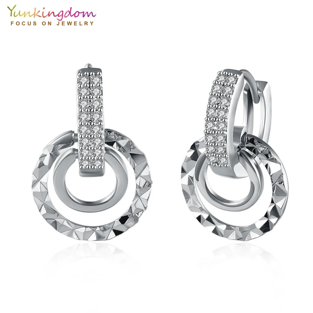 

Yunkingdom Geometric Double Round Design Silver Color Hoop Earrings for Womens and Girls White Cubic Zirconia Fashion Jewelry