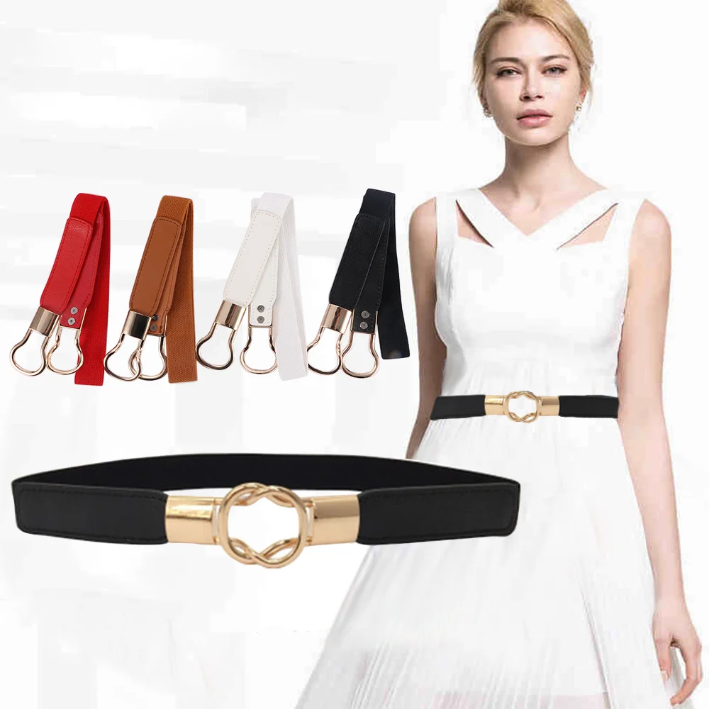 

Free Shipping Fashion women's belt elastic waistband gold circle buckle small belts red thin cummerbund woman belt strap