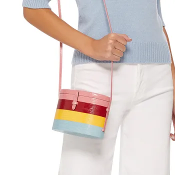 

Round box summer new tide brand barrel-shaped lizard striped shoulder bag fashion temperament contrast color Messenger bag