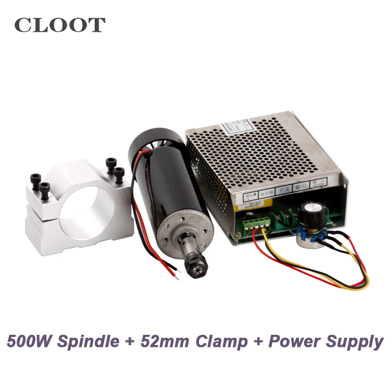 

Router CNC Spindle 500W DC Spindle Motor + 110V/220V/220V Mach3 Power Supply + 52mm Clamp Bracket For Engraving Machine