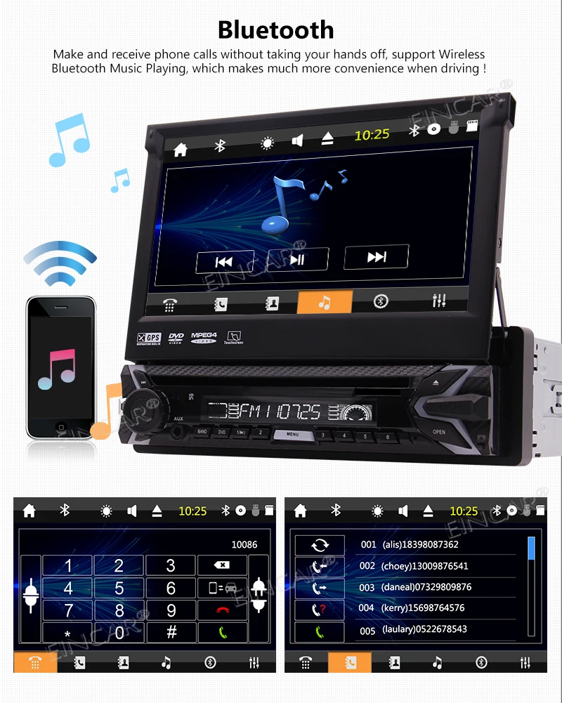 Best Single DIN 1DIN Digital Motorized 7 Inch Capacitive Touch Screen Car Stereo DVD Player Bluetooth GPS Navigation UI Touch Screen 2