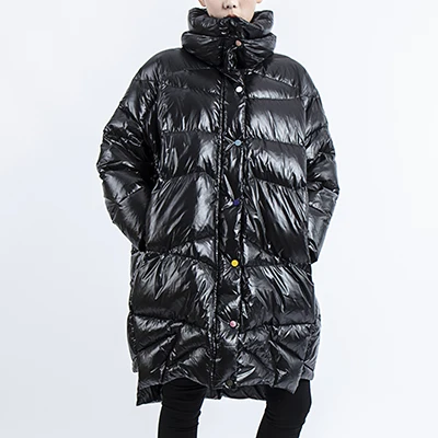 Puffer jacket women plus size duck down jacket winter coat women Outerwear Female Long Casual Light ultra thin Warm Parka - Color: BLACK