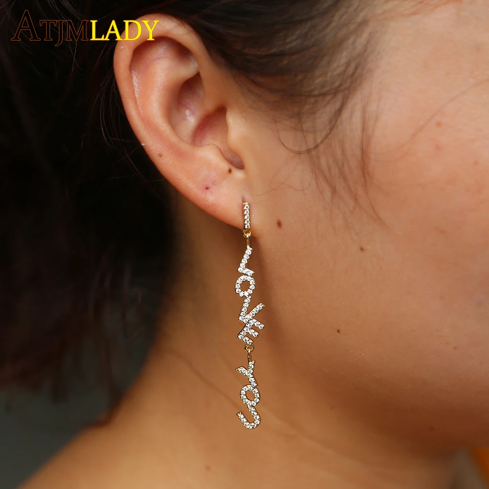 

2018 sparking cz earring Gold-color LOVE Letter and hate you Big Wording Statement AB dangle Earrings for Women Brincos Jewelry