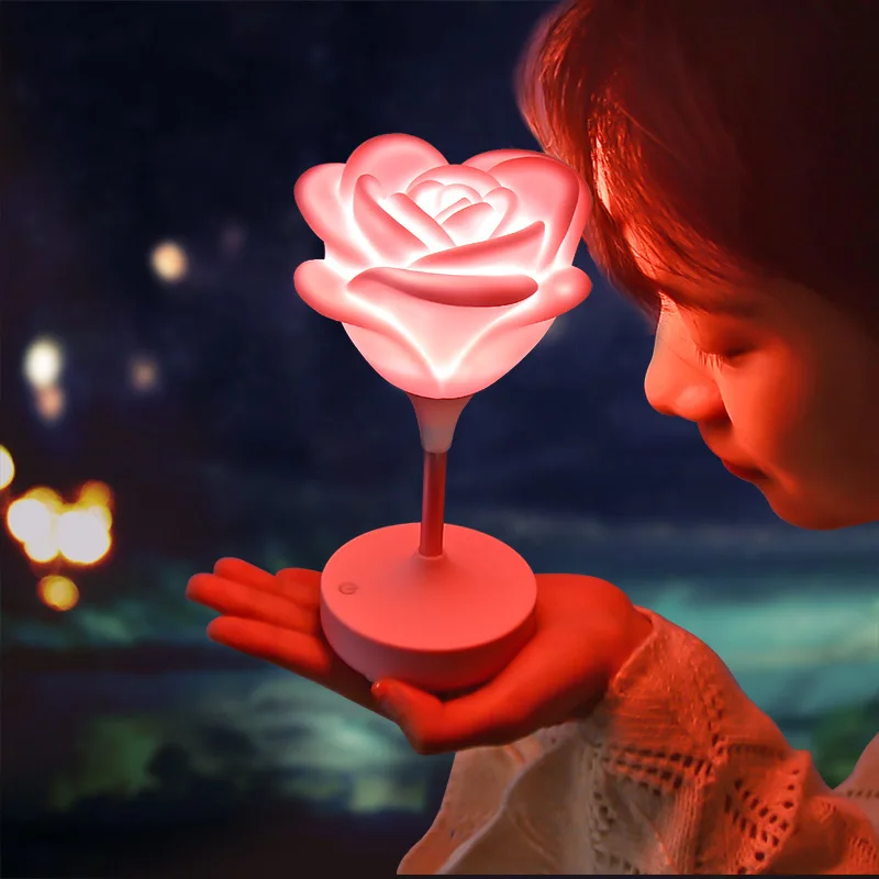 

USB Rechargeable LED 3D Rose Flower Night Light New Romantic Touch Dimmer Atmosphere Night Baby Nursing Lamp