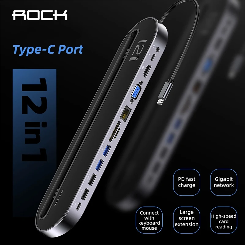 ROCK Type C 3 1 концентратор usb док станция USB к порту HDMI Dex 100 Вт PD Быстрая Зарядка