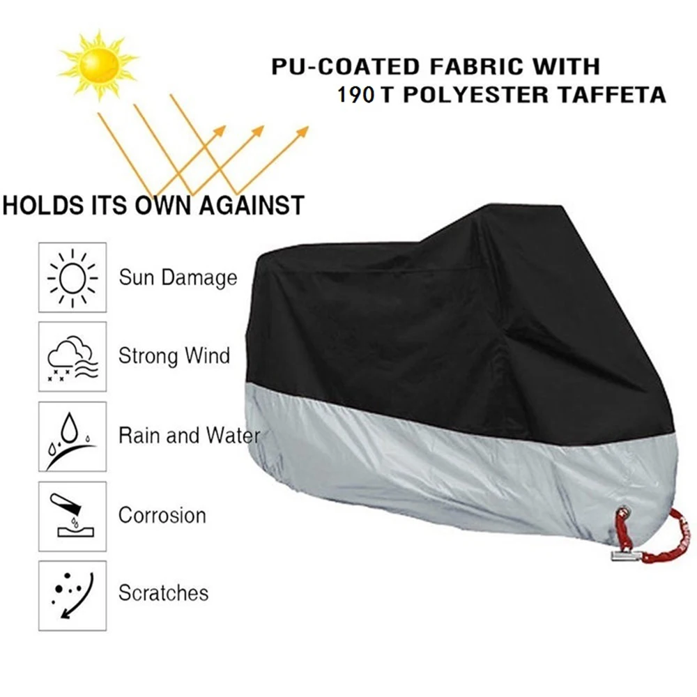 Vehemo UV 50+ черный+ серебристый мотоциклетный чехол Защита от вора Блокировка отверстие утолщение Открытый дождевик крышки