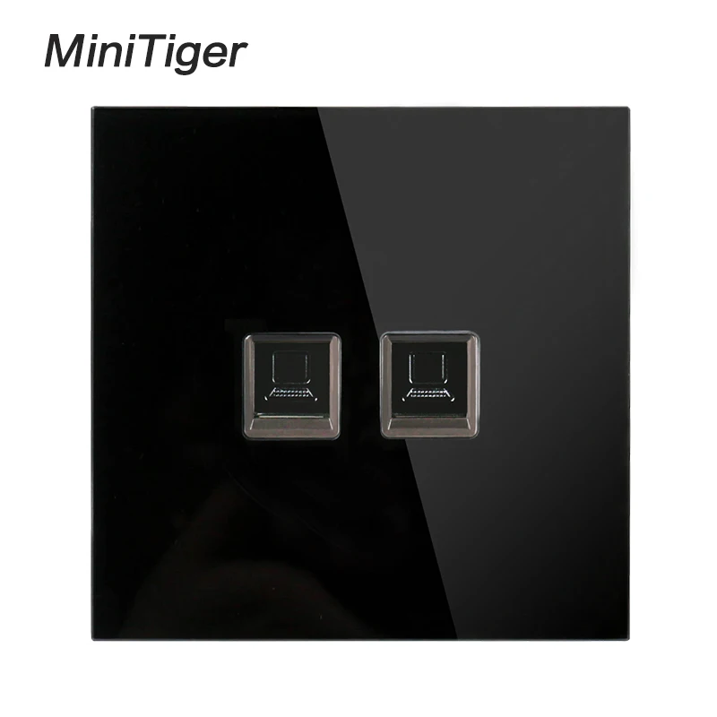 Minitiger Белый Роскошный Кристалл Закаленное стекло панель 2 Gang RJ45 Интернет разъем