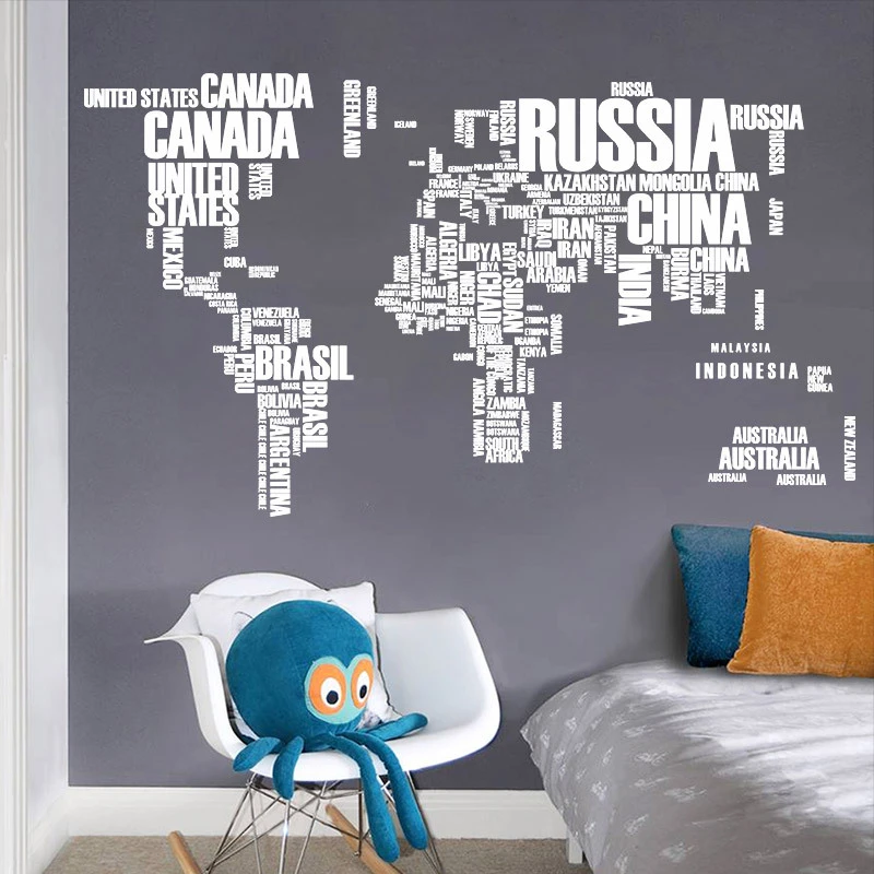 

World Map Letter Quote Removable Vinyl Decal Art Mural Wall Stickers Home Decor 60*90cm