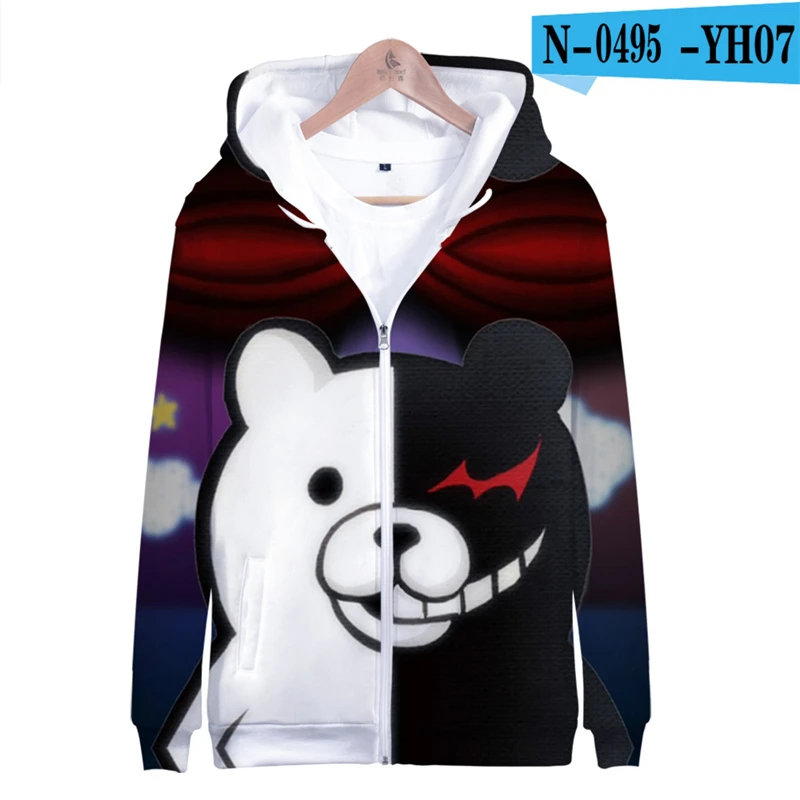 

Danganronpa Zipper Hoodie Black White Bear Monokuma Long Sleeve Sweatshirts Men Women 3D Clothes Boys Anime Hoodies 3D Clothing