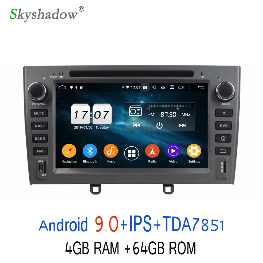 Top DSP TDA7851 Android 9.0 4GB RAM 64GB For PEUGEOT PG 408 2007-2009 2010 Car DVD Player GPS Glonass map RDS Radio wifi Bluetooth 3