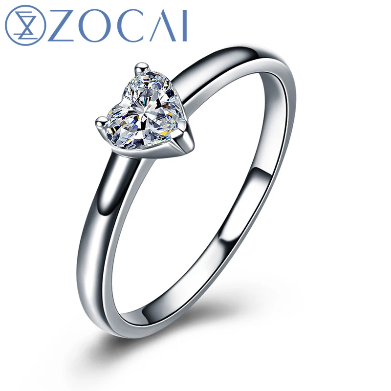 18K White Gold .21K CZ Engagement Ring Size 7.5 Heart Mount 