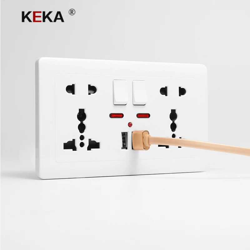 Настенная розетка KEKA, универсальная розетка, двойная розетка 146, с двойным USB, умный индукционный порт зарядки для мобильного телефона 5 в 2,1 А