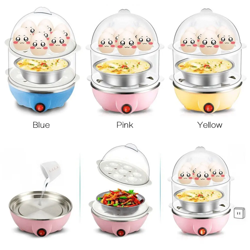 

Multifunctional Electric Boilers 2-Layer Rapid Egg Cooker Steamer Poacher Boiler 14 Egg Capacity Removable Tray Home Pot Cooking