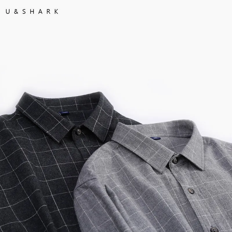 En Ligne U SHARK Automne 100% Coton Chemise À Carreaux Hommes À Manches Longues Casual Chemises Régulière Fit Angleterre Élégant Hommes Vêtements Flanelle chemise Masculine