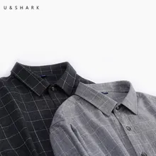 U & SHARK primavera 100% camisas de algodón negro a cuadros para hombres blusa Casual Camisa manga larga para hombre ropa Vintage Camisa de franela a cuadros