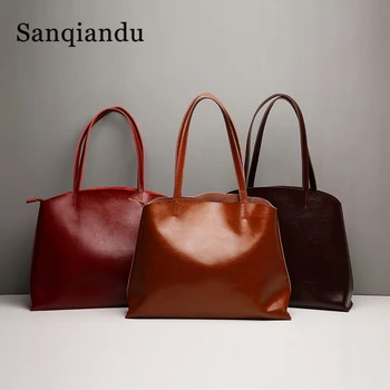 

Sanqiandu Women Handbags Genuine Leather Women New Designer Bag Retro Tote Shoulder Bags Top-handle Bags Vintage Bolsa Feminina