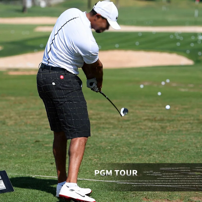 Brand quality Men's Shorts Plaid Polyester elastic Golf Shorts LOGO Men