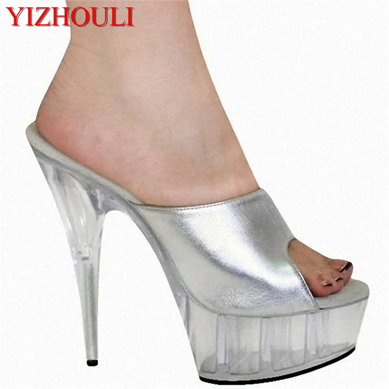 

Fashionable dress collocation is fine with 15 cm high heel sandals crystal shoes Nightclub colourful