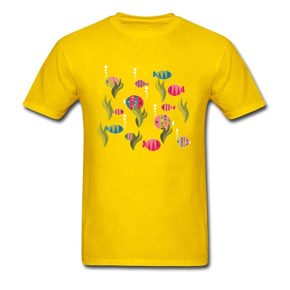 Fishes T-Shirt Newest Short Sleeve Street Cotton Crew Neck Mens Tops Tees Printed T-Shirt Summer Autumn Drop Shipping Fishes yellow