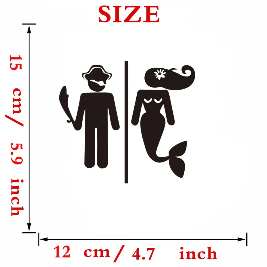 Funny Decals Mermaid Wome Men Door Vinyl Stickers Modern Wall Stickers Toilet Door WC Note Washroom Bathroom Home Decor Wall Art (4)