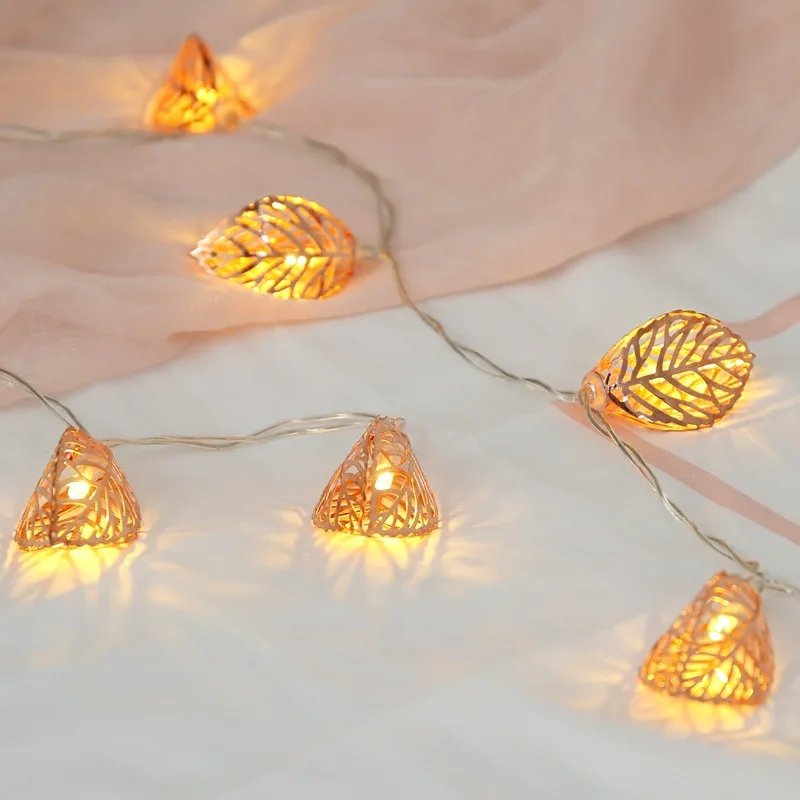 1.5M 3M 5M Iron Art LED Leaves String Lights Metal Ornament Xmas Tree Leaf Decoration Rope for