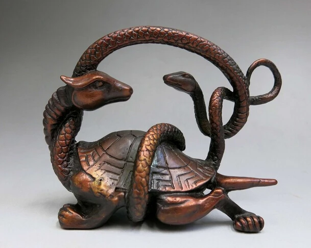 

xd 002627 China red bronze four mythical creatures dragon tiger phoenix turtle Statue