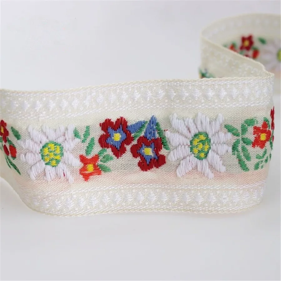 화이트 데이지 리본, 국가 스타일 자수 리본, DIY 바느질 용품, 수제 코스튬 액세서리, 11 야드 너비, 2 인치 (5cm)