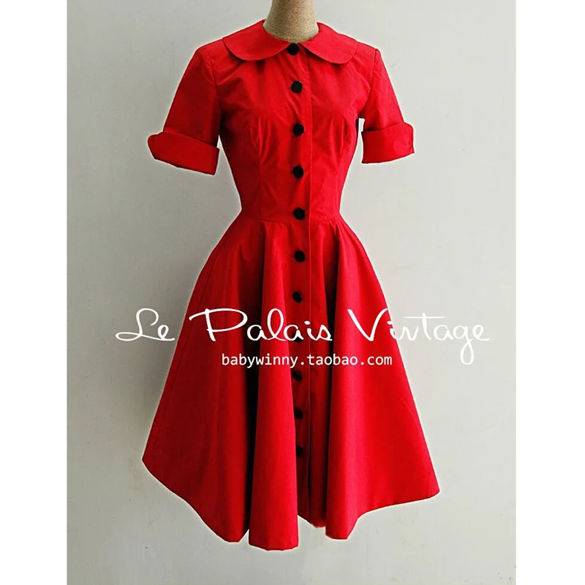 Le palais винтажное элегантное красное классическое цельнокроеное платье с воротником в стиле Питера Пэна и полурукавом