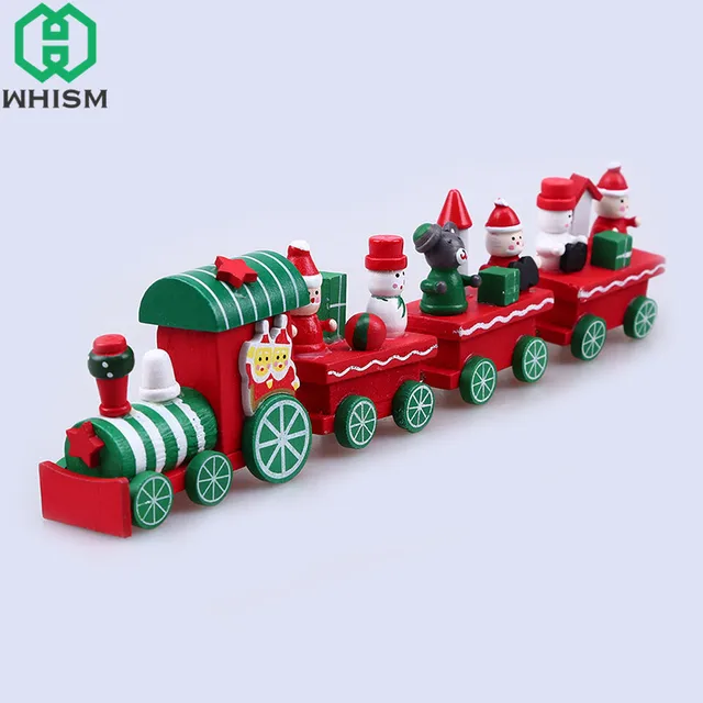 WHISM Colorful Wooden Christmas Train Mini Wood Xmas Party Home Decor ...