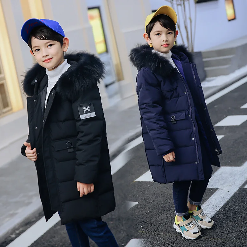 

HSSCZL Boys Duck Down Jacket Winter 2018 Brand Big Boy Real Fur Collar Children's Down Coat Thicken Overcoat Outerwear 7-14age