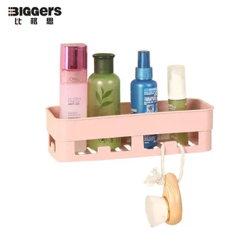 

Free shipping No nails ABS wall mounted bathroom wall shelf with hook kitchen shelf rack with hanging hook 26cm length