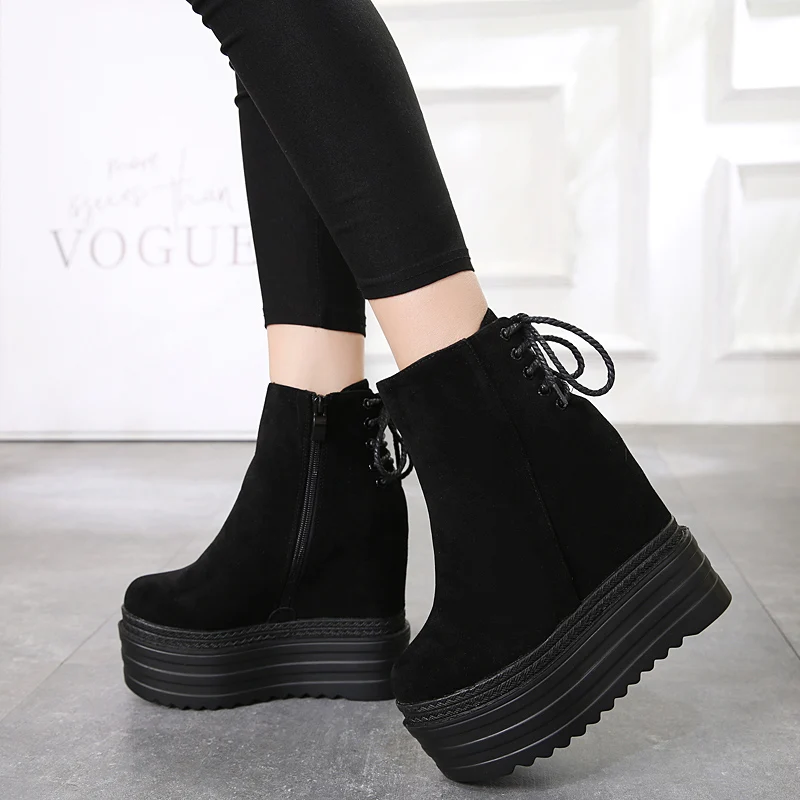 

Muffin platform boots 2019 fashion new matte suede women's boots 14cm increased waterproof platform slope black