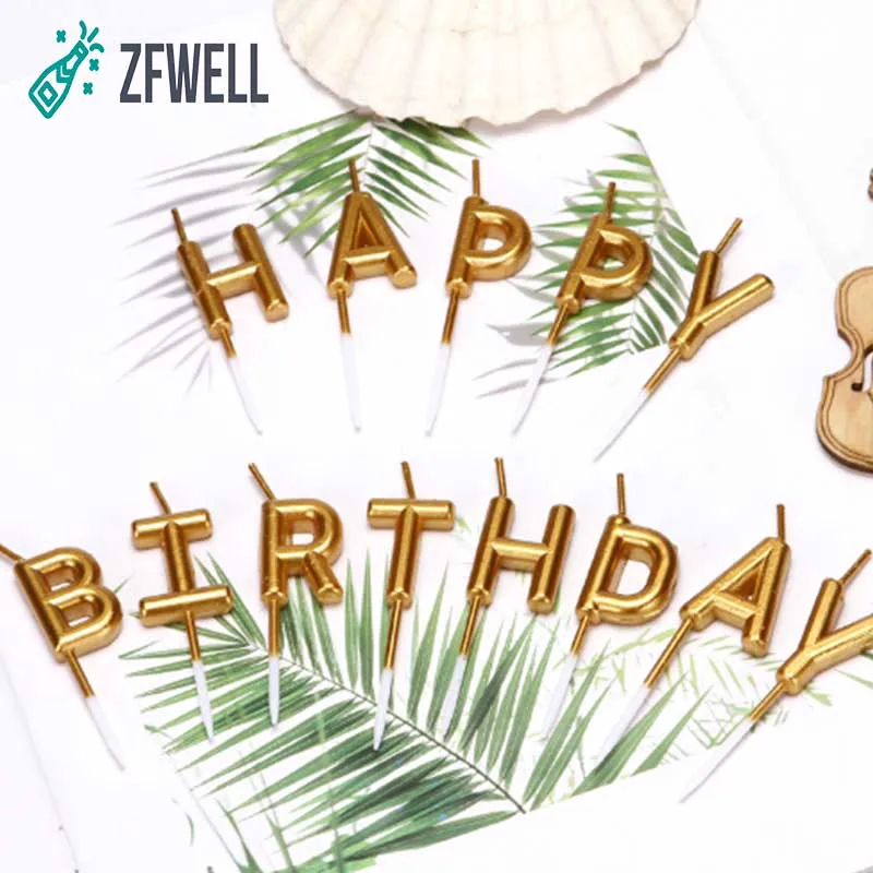

ZFWELL 1pz/lot Gold-plated silver birthday candle letters happybirthday party cake baking dessert table small candle.8.5