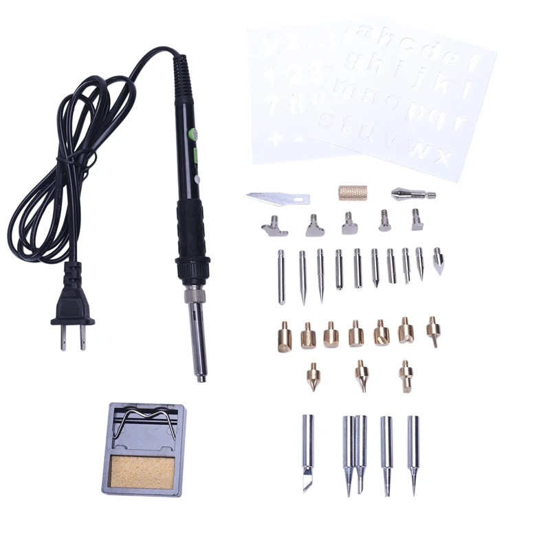 

Us Plug ,60W Electric Soldering Iron Carving Pyrography Tool Welding Tips Kit Wood Embossing Burning Soldering Pen Set