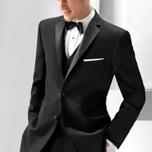 Индивидуальный черный мужской костюм, сшитый на заказ костюм, мужской свадебный костюм, 2 пуговицы Slim Fit Жених смокинги для мужчин горячая распродажа