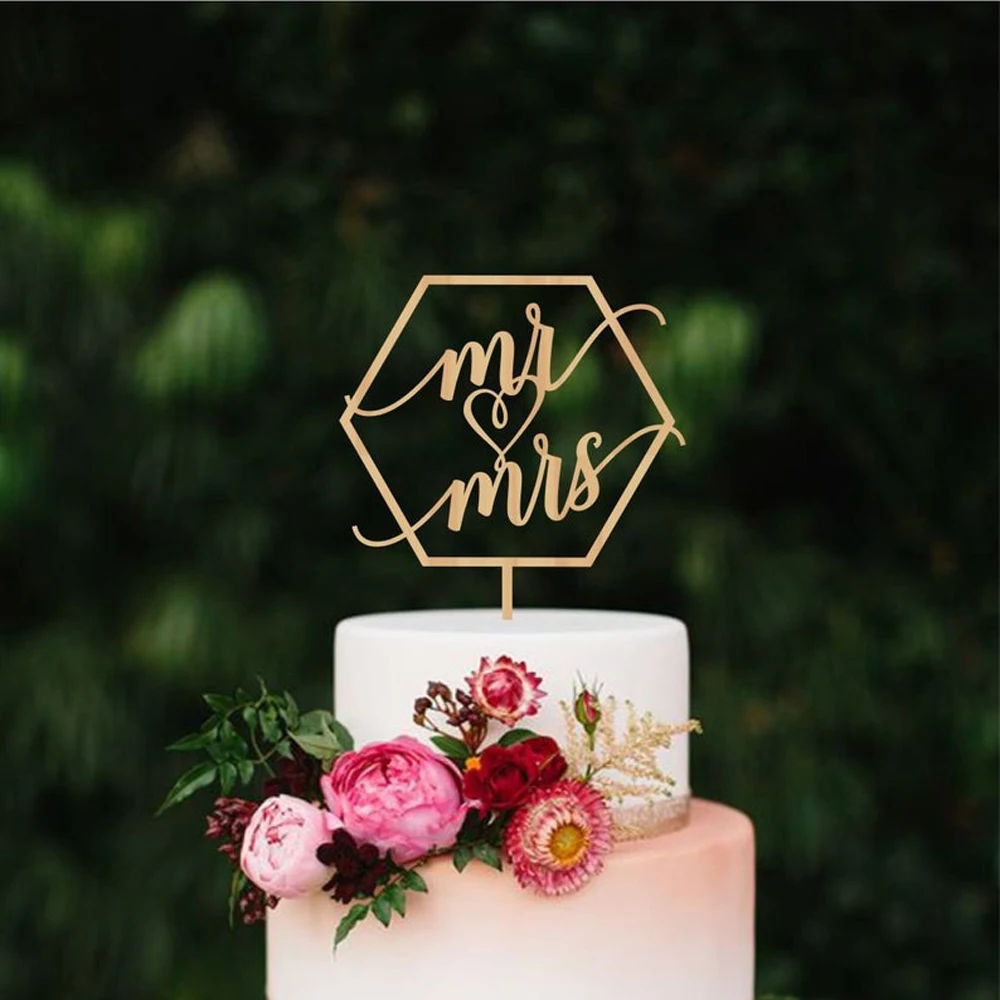 Mr & Mrs торт Топпер для свадьбы с геометрическим шестиугольным и