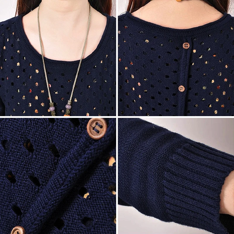 Autumn Winter Women's Long sleeve Knitted Floral Dress Loose Casual Party Dress