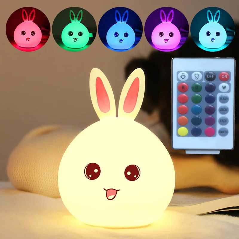

Silicone Touch Sensor LED Night Light Soft Cartoon For Children Baby Kids Nursery lamp 7 Colors 2 mode Rabbit USB LED Night Lamp