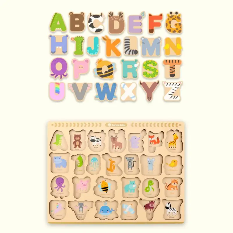 Деревянные пазлы для детей английские буквы животные Монтессори для раннего развития игрушки