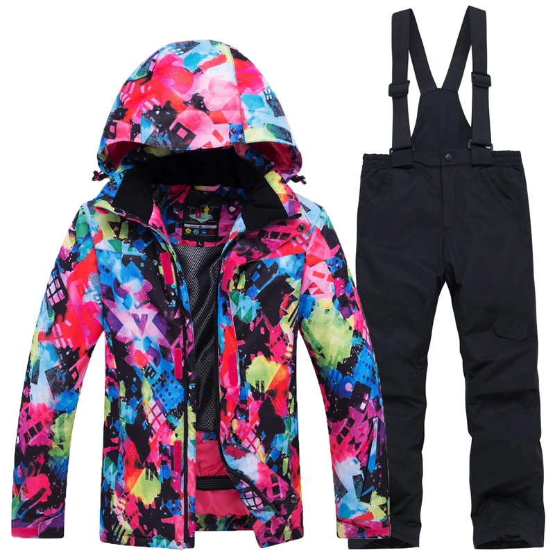 Лыжные костюмы; Детские комплекты для сноубординга для девочек; лыжная куртка и штаны; теплая ветрозащитная Водонепроницаемая зимняя одежда для улицы
