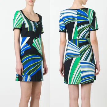 

New women's fashion show beautiful printing short sleeve elastic knitting slim fashion dress