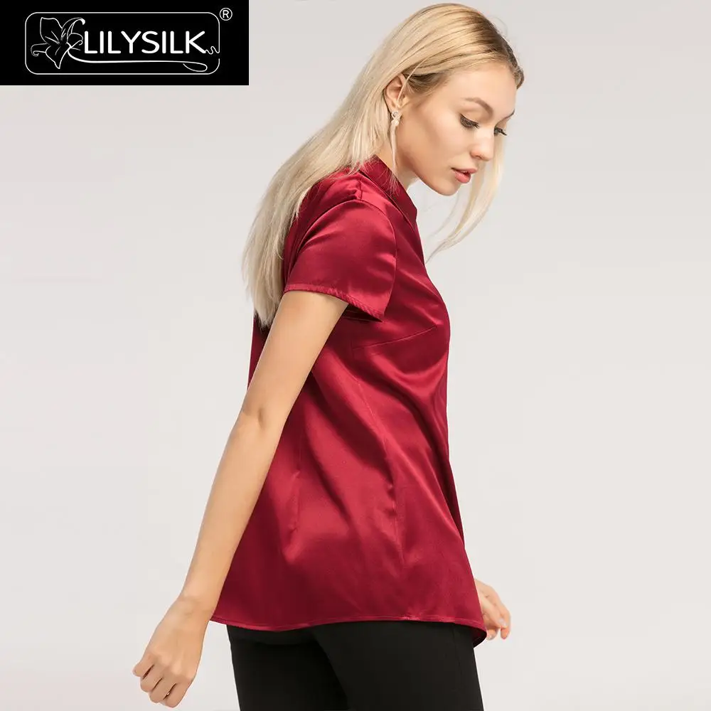 Блузка LilySilk женская базовая с треугольным вырезом и короткими рукавами 19