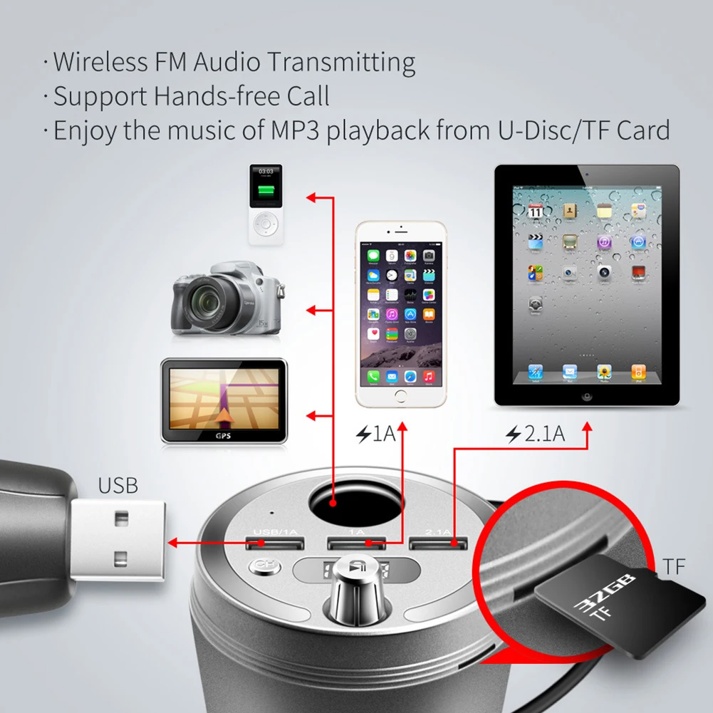 Многофункциональный Автомобильный MP3 плеер Bluetooth FM передатчик чашка