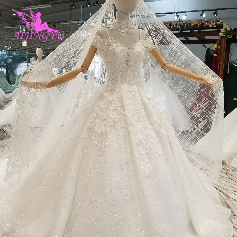 Aijingyu Luxury Lace Wedding Ball Gown Shiny White Sexy Informals