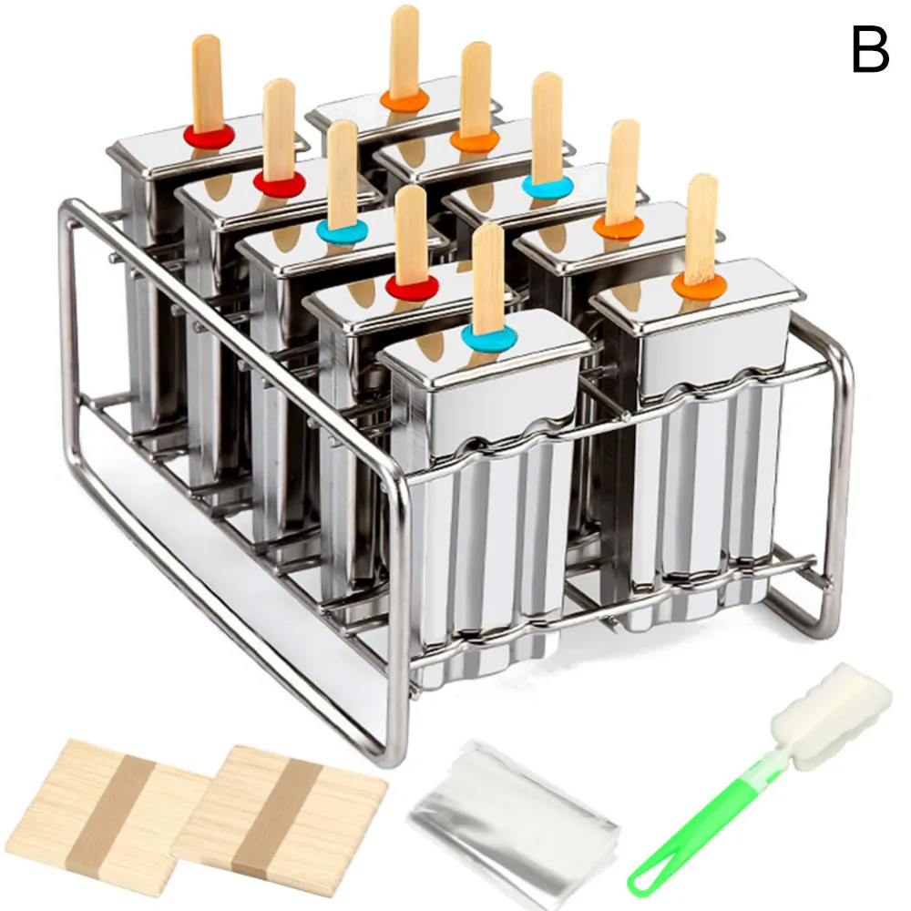 Домашние DIY Замороженные 304 формы для мороженого из нержавеющей стали держатели для палочек для мороженого 10 Формочки Для Мороженого круглые плоские охладительные формочки для льда - Цвет: B
