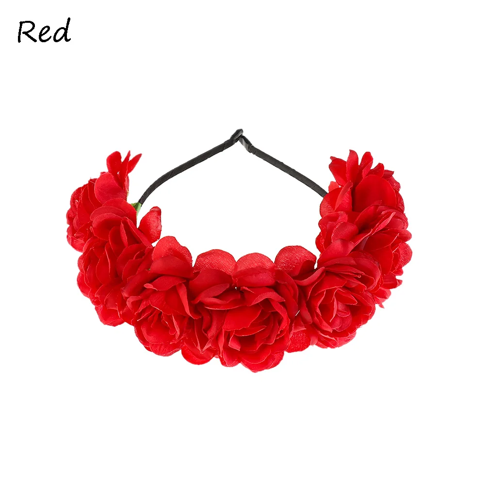 New Fashion Women Bride Flowers Headband Mexican Style Rose Flower Crown Hairband Ladies Elastic Beach Hair Accessories Headband types of hair clips