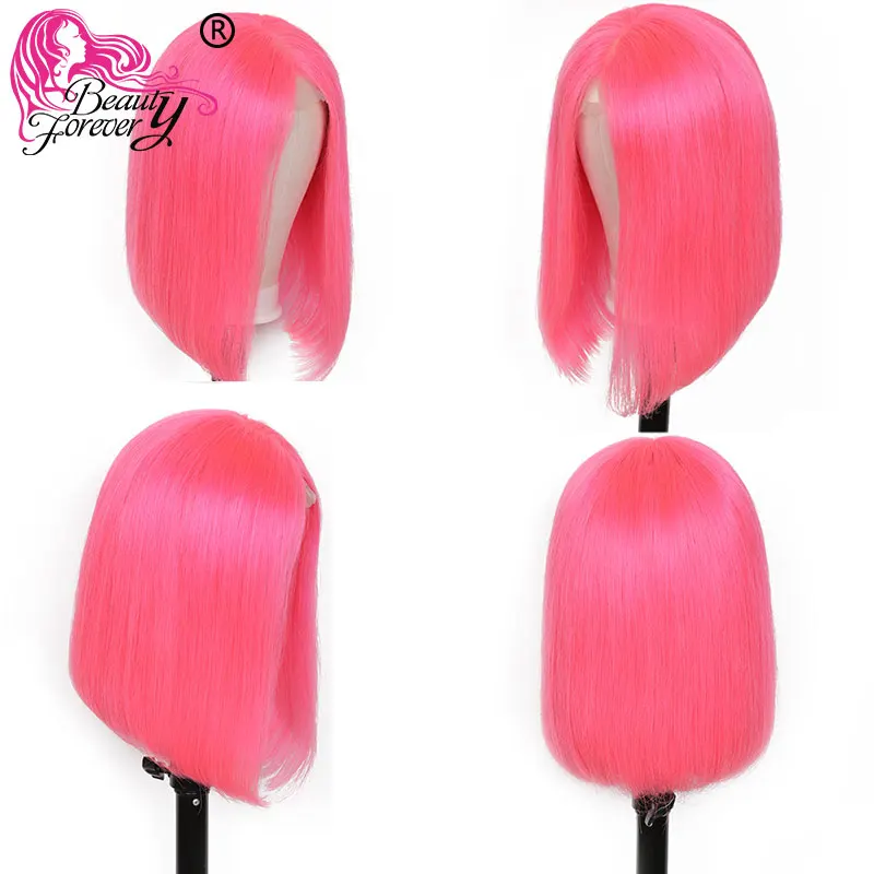 

Beauty Forever 13*4 short Bob Straight Wigs 150% 180% Density Pink Lace Front Remy Human Wig Brazilian Colored Bob Wigs