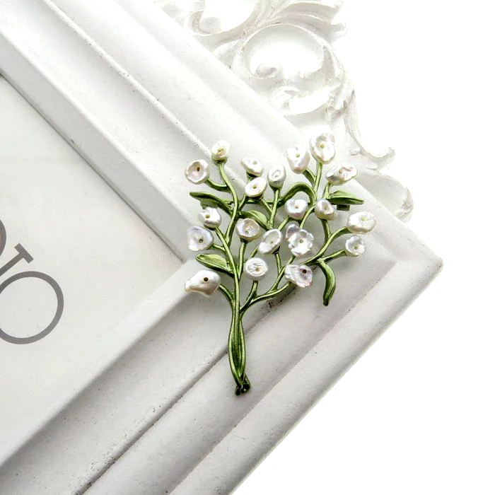 Csxjd Винтажный Зеленый сплав краски пресноводного жемчуга корсаж Gypsophila модная брошь шарф Ювелирная брошь