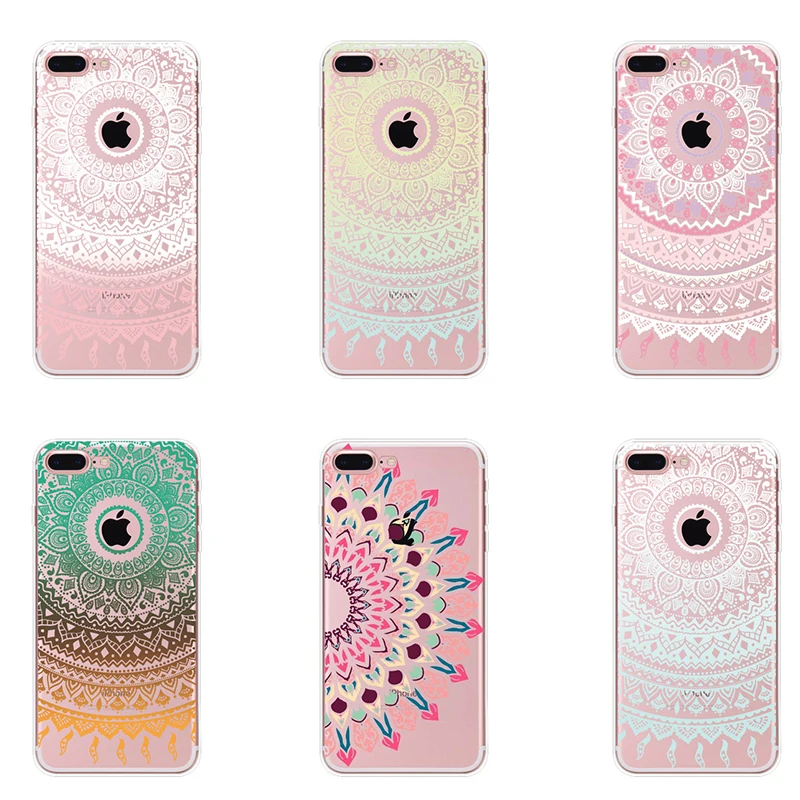 

New Colorful Mandala Flower Phone Cases for IPhone 7 Case for Iphone7 6 6S PLus 5 5s 8 Plus Luxury Cover Soft TPU Paisley Funda