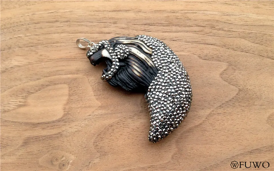 Lion Head Pave Rhinestone Resin Pendant 10